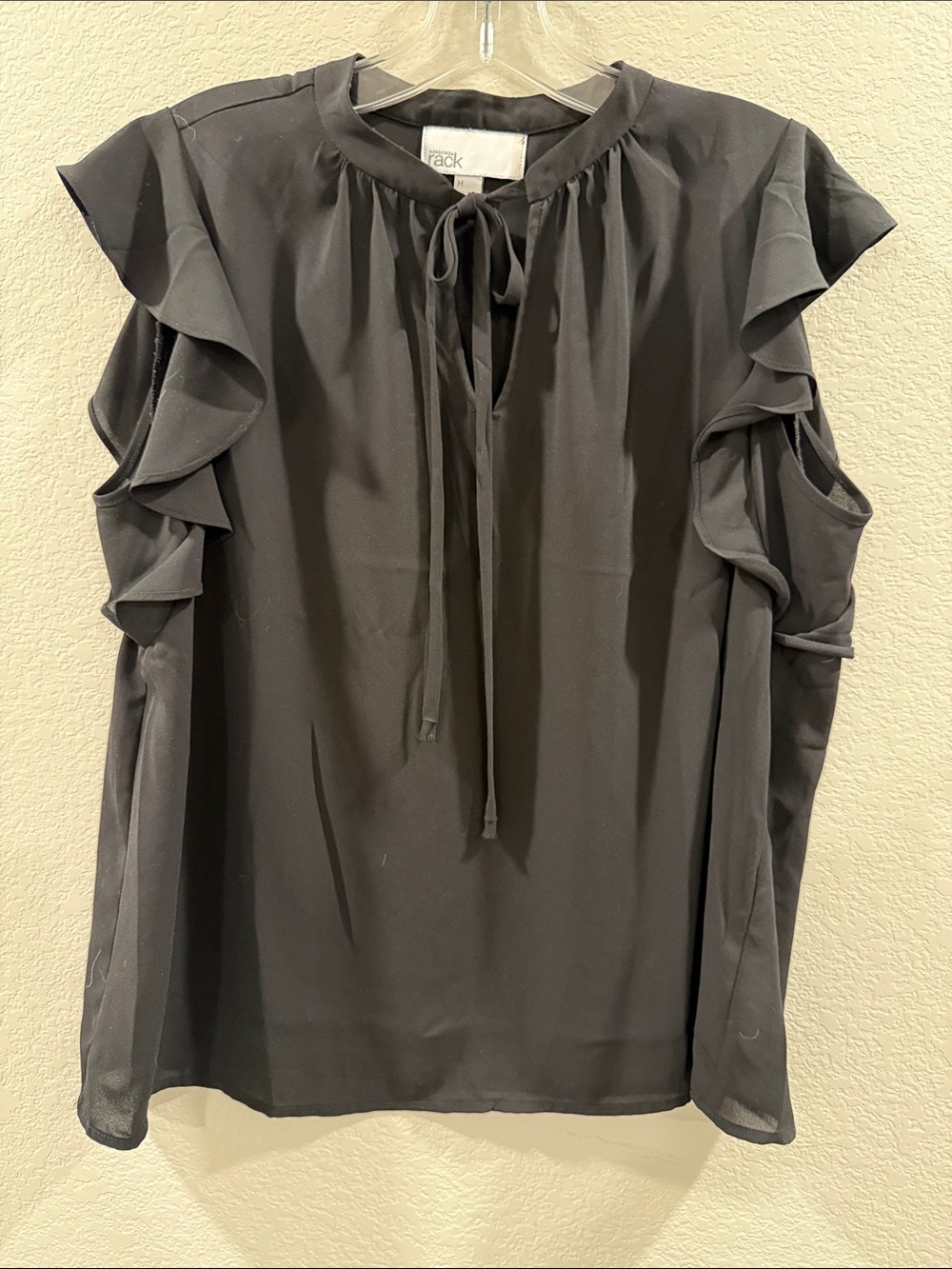 Nordstrom Rack Black Ruffle Cold-Shoulder Tie-Neck Blouse